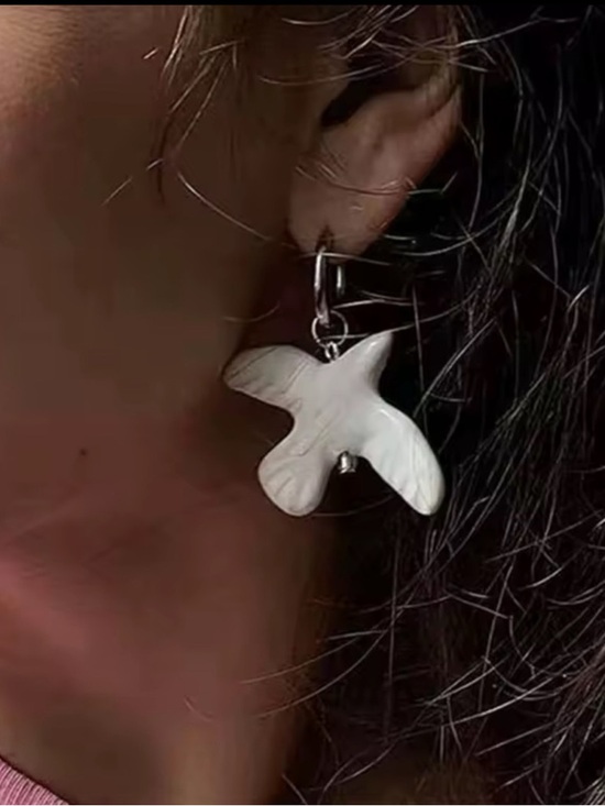 Anthropologie Jewelry - Round Ear Hoop White Peace Dove Earrings Jewelry